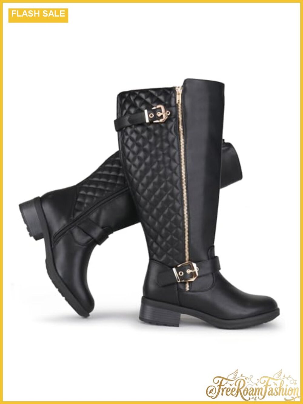 Extra Wide Calf Knee High Riding Boots Retro Double Buckle Chic Fall